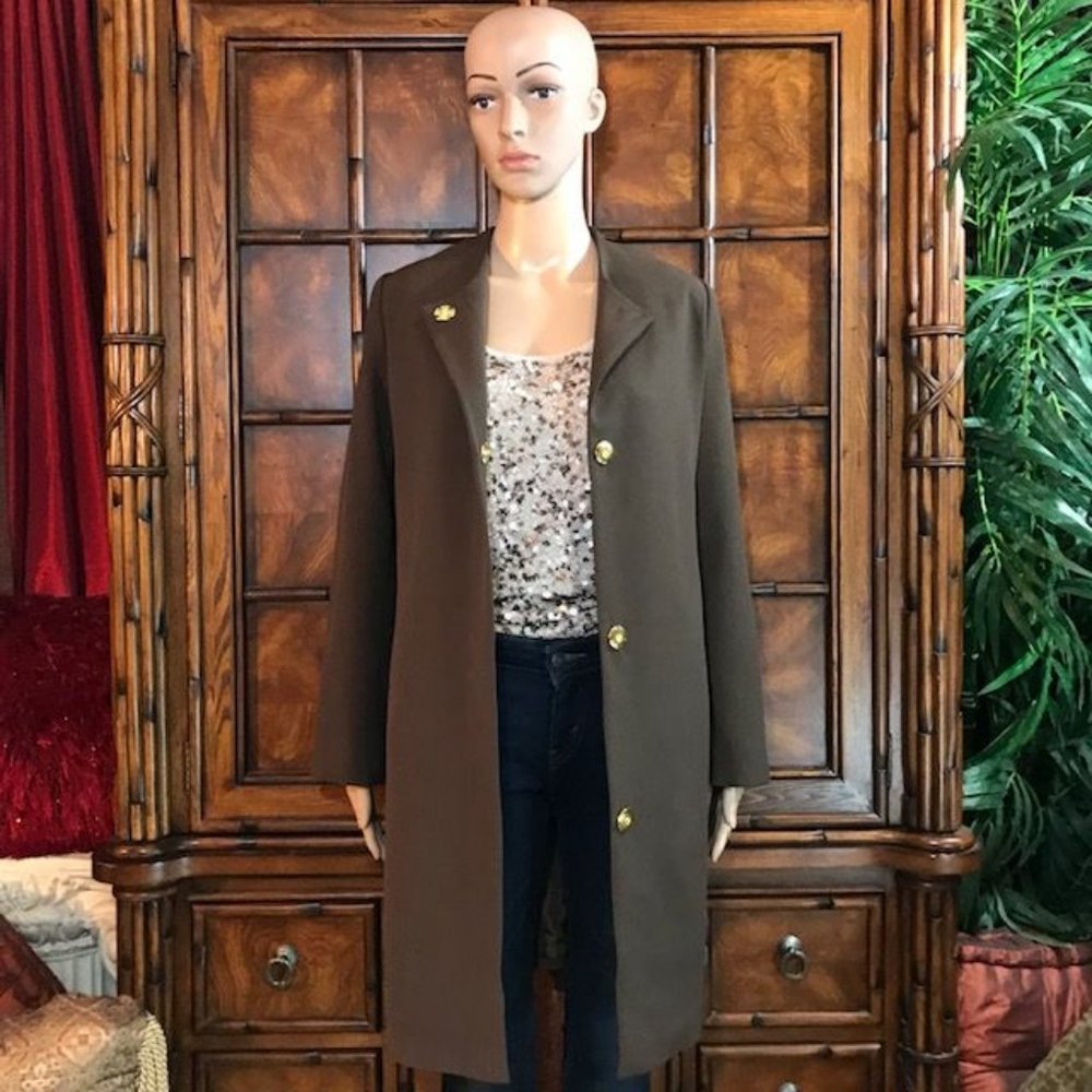 IMAN Mocha Platinum Collection Jewel Neck Snap Front Duster Coat